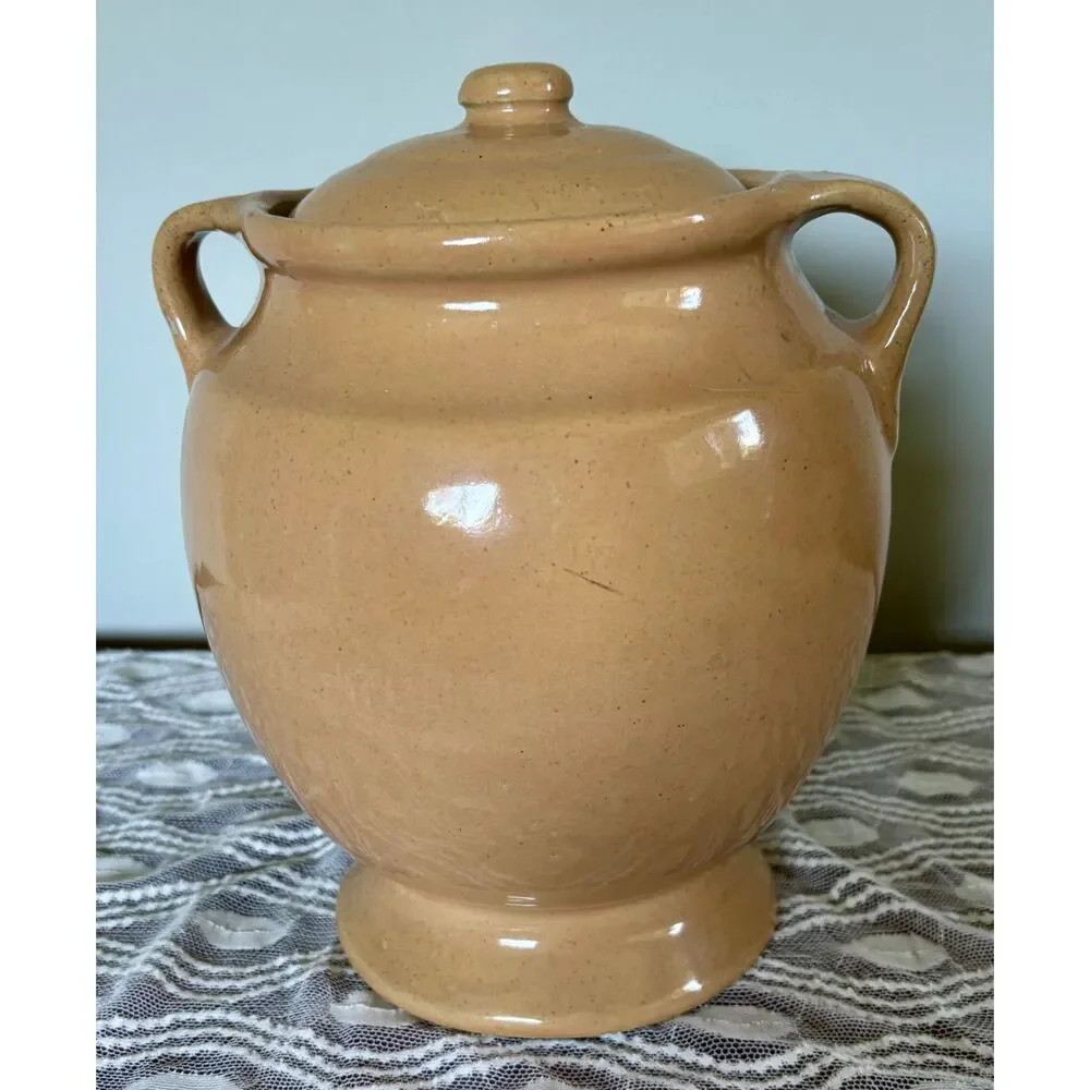 Vintage McCoy Cookie Jar Blue Floral Stoneware Farmhouse Pottery w Lid USA